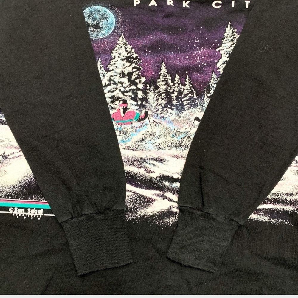 Vtg 90s Park City Ski Wrap AOP Long Sleeve Shirt Oneita San Segal M Fits Smaller - Picture 7 of 10
